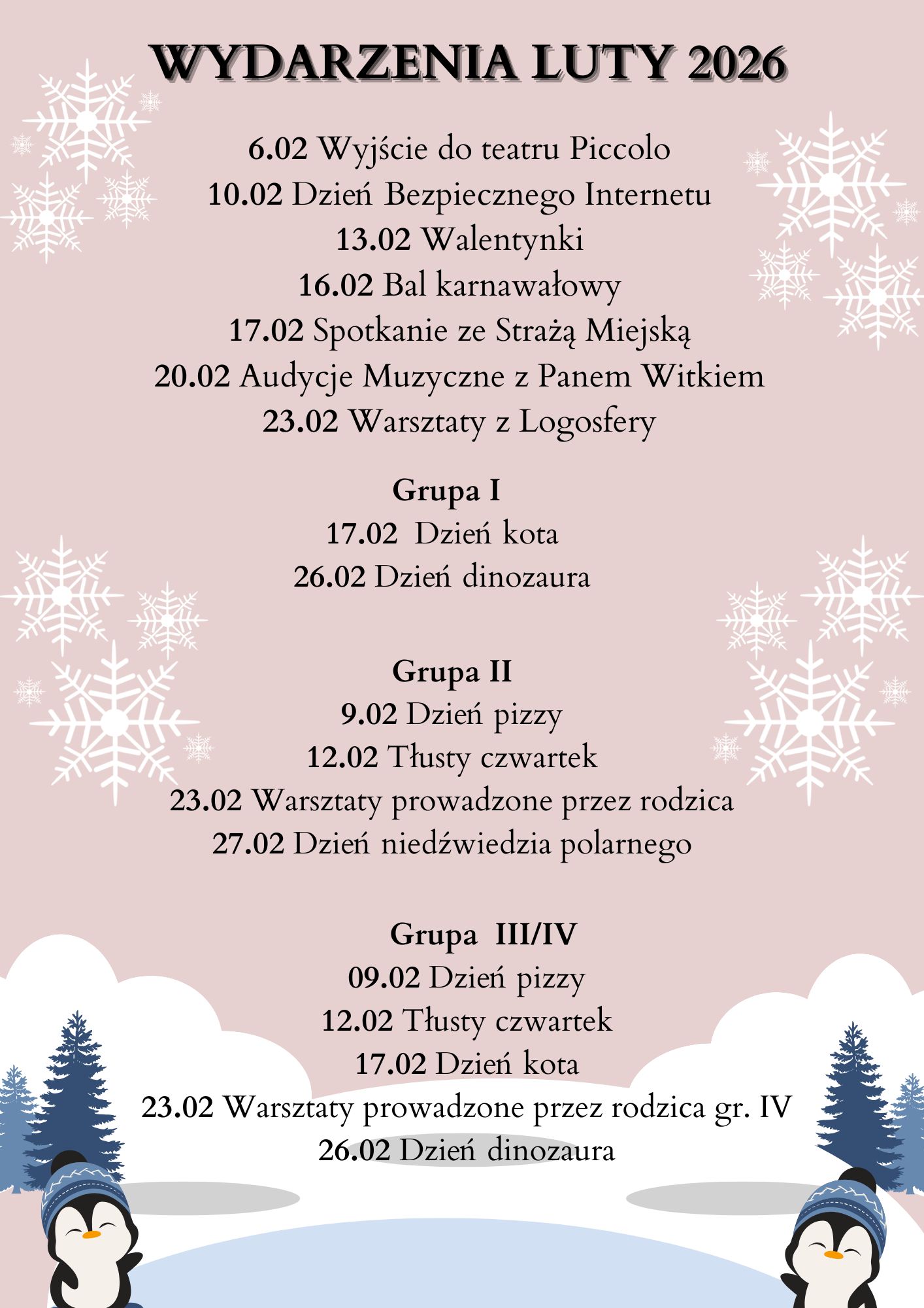 Harmonogram wydarzeń luty