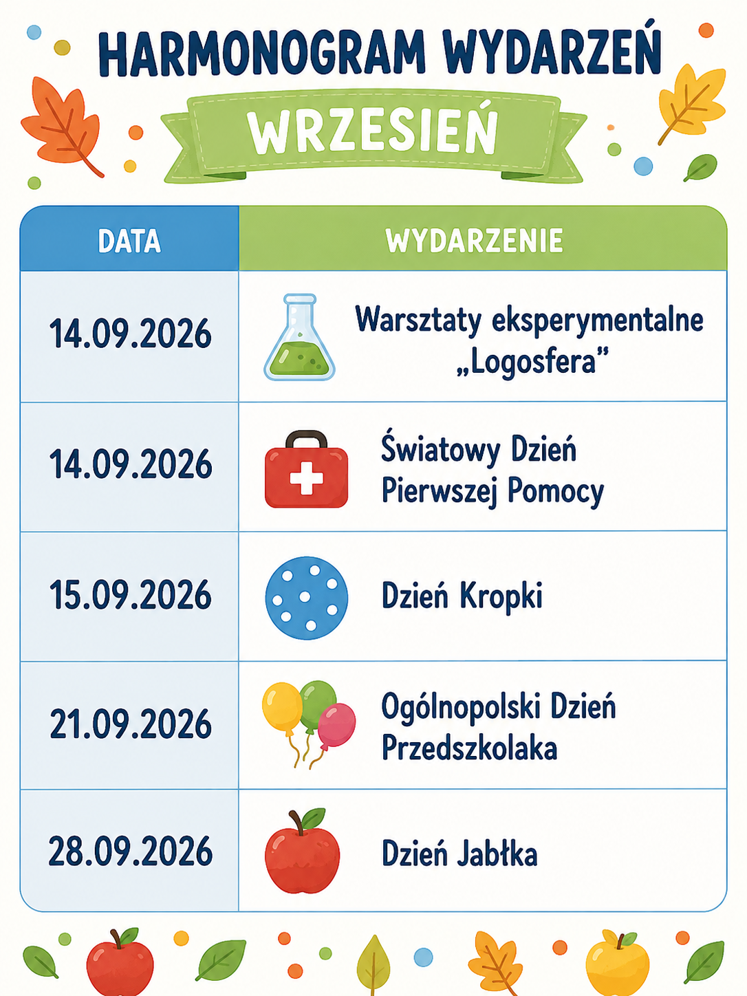 harmonogram na wrzesień