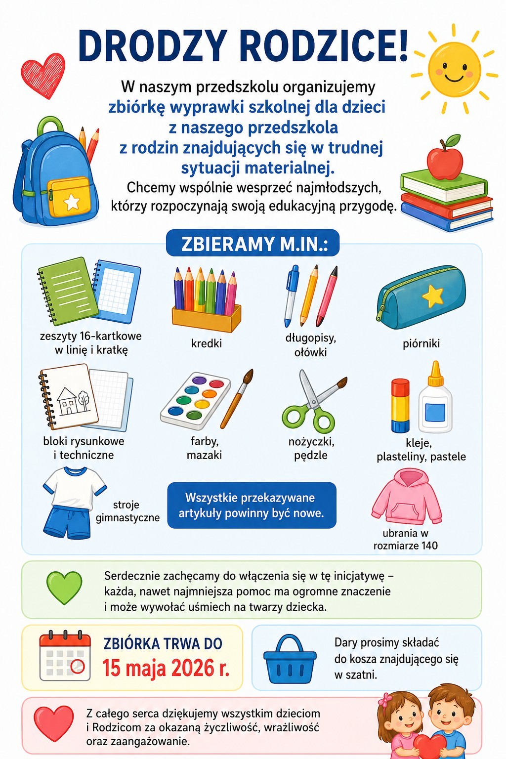 zbiorka wyprawki szkolnej dla dzieci